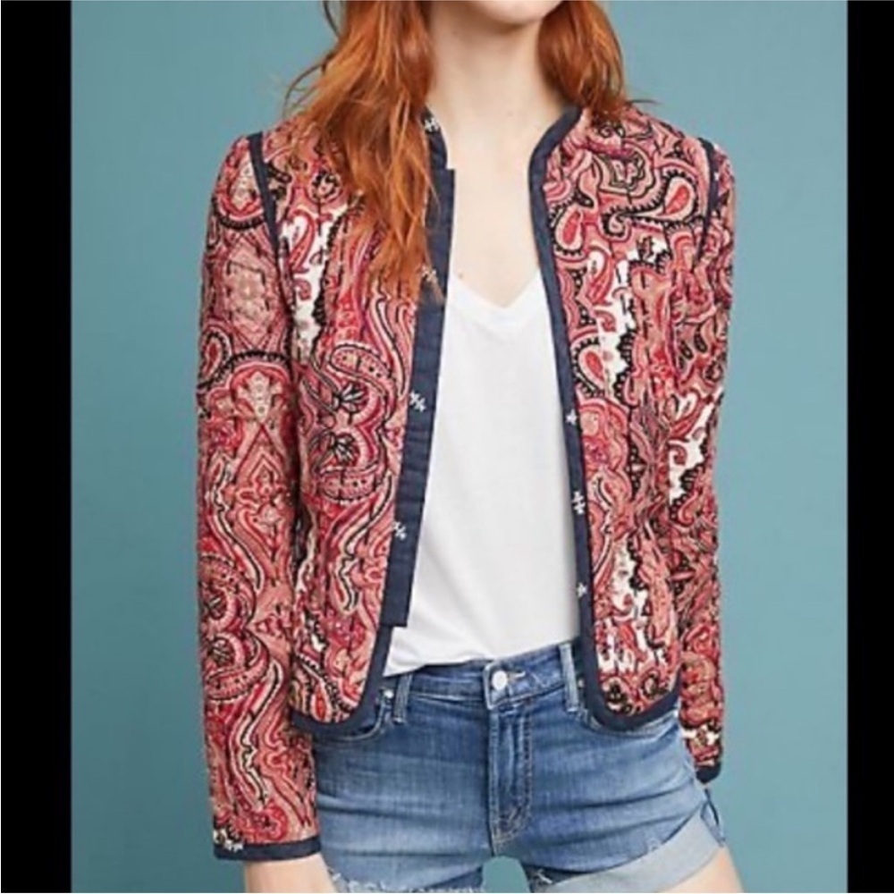 Anthropologie Waverly Quilted Reversible Jacket Cardigan Cropped LARGE NEW